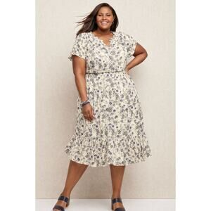 Talbots Plus Size 3X Cream Blue Floral Midi Dress Cottagecore Career Work Church
